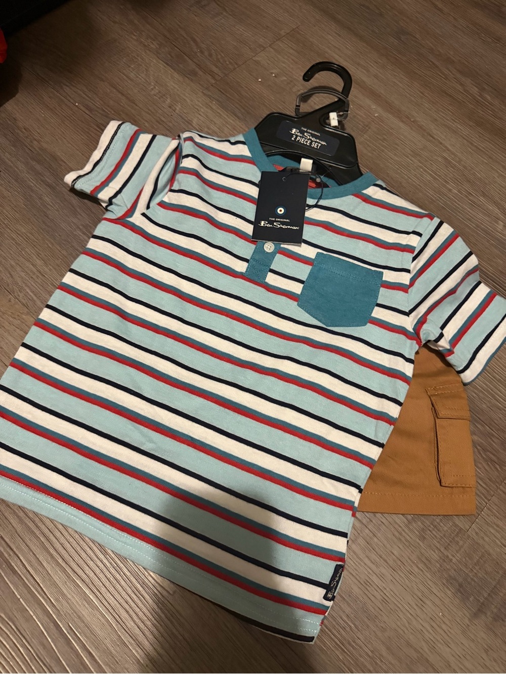 Ben Sherman Boys Stripe Short Sleeve Tee in Aqua, White, Red, Navy- 4T-nwt